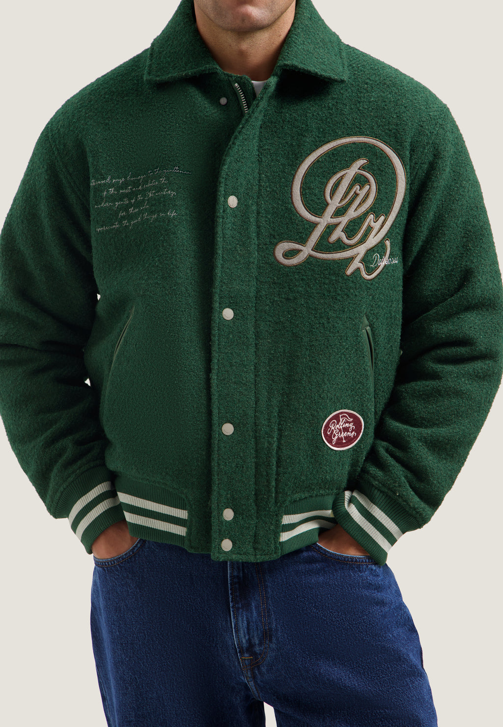 Dstrezzed varsity bomber jacket