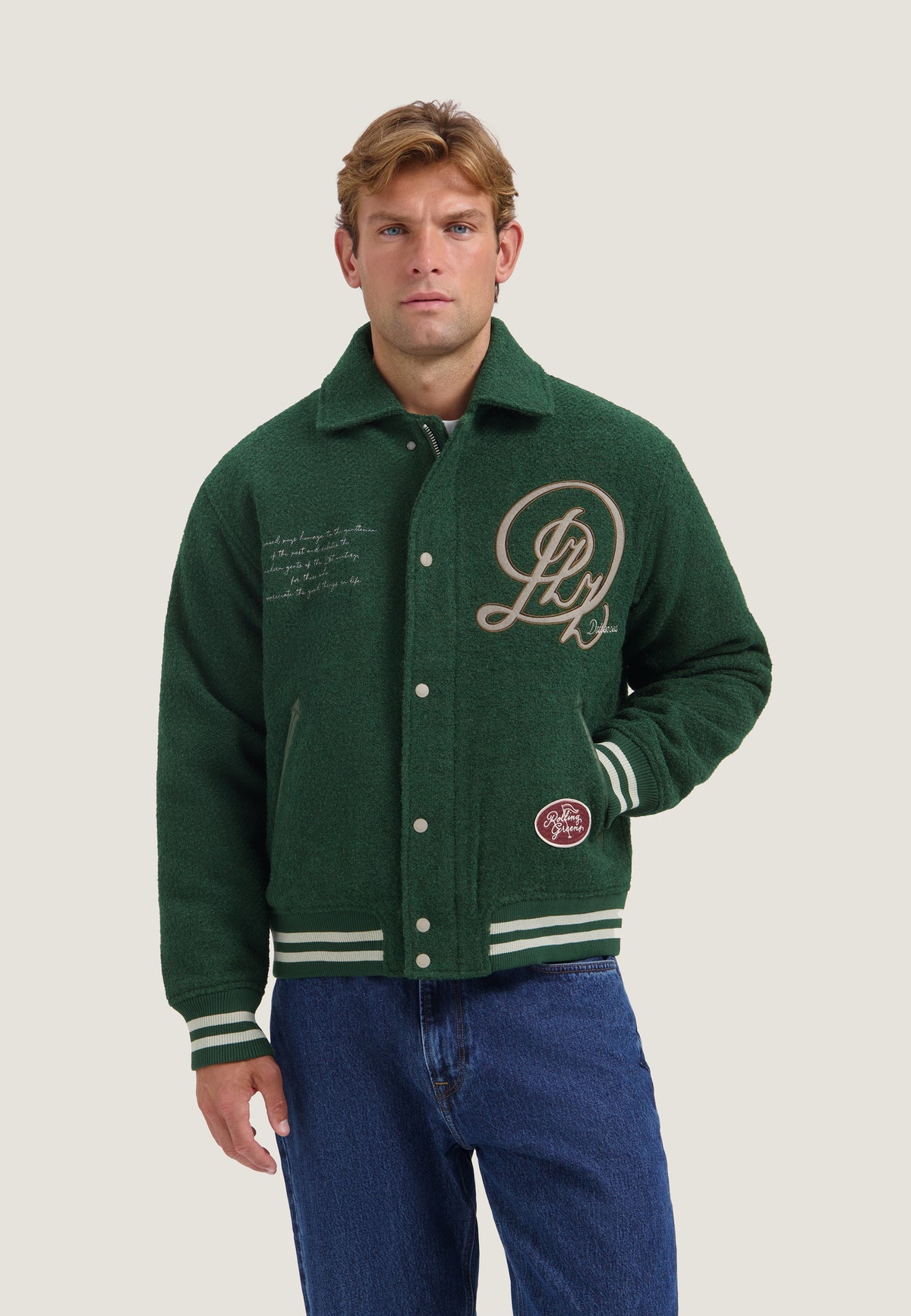 Dstrezzed varsity bomber jacket